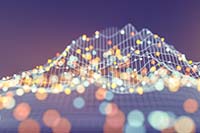 Illustration of a rendered line graph with multicolored data points highlighted throughout